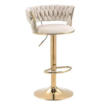 Hoker IMPERIA stołek Krzesło Barowe 100 cm Glamour Złote nóżki Welur beżowe