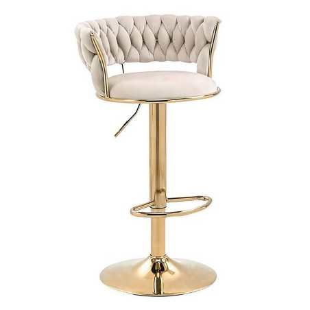 Hoker IMPERIA stołek Krzesło Barowe 100 cm Glamour Złote nóżki Welur beżowe