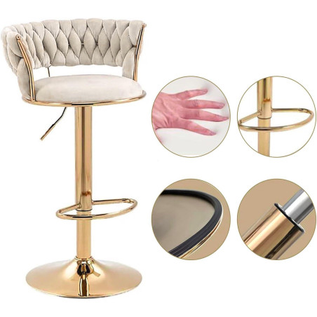 Hoker IMPERIA stołek Krzesło Barowe 100 cm Glamour Złote nóżki Welur beżowe