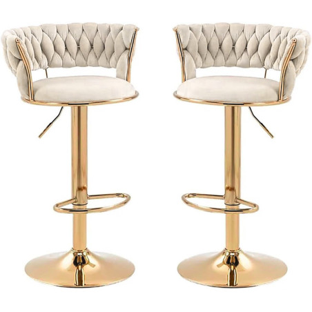 Hoker IMPERIA stołek Krzesło Barowe 100 cm Glamour Złote nóżki Welur beżowe