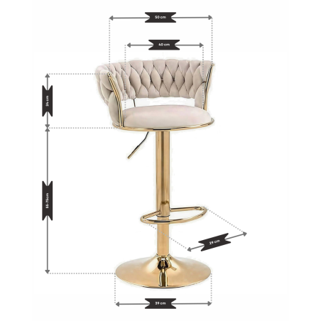 Hoker IMPERIA stołek Krzesło Barowe 100 cm Glamour Złote nóżki Welur beżowe