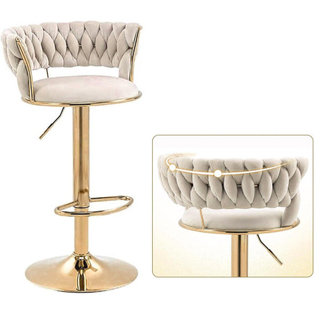 Hoker IMPERIA stołek Krzesło Barowe 100 cm Glamour Złote nóżki Welur beżowe