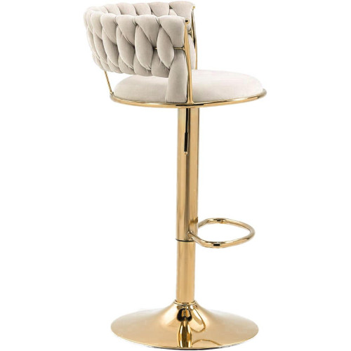 Hoker IMPERIA stołek Krzesło Barowe 100 cm Glamour Złote nóżki Welur beżowe