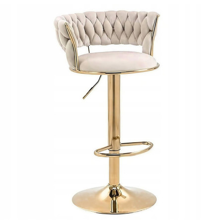 Hoker IMPERIA stołek Krzesło Barowe 100 cm Glamour Złote nóżki Welur beżowe