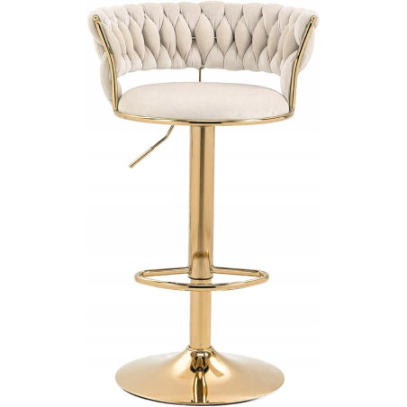 Hoker IMPERIA stołek Krzesło Barowe 100 cm Glamour Złote nóżki Welur beżowe
