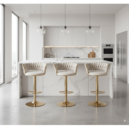 Hoker IMPERIA stołek Krzesło Barowe 100 cm Glamour Złote nóżki Welur beżowe