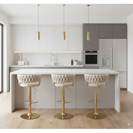 Hoker IMPERIA stołek Krzesło Barowe 100 cm Glamour Złote nóżki Welur beżowe