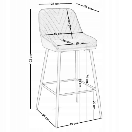 Hoker stołek Padra Krzesło do makijażu Loft Welurowe Szare