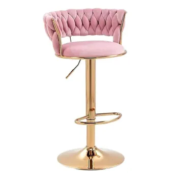 Hoker IMPERIA stołek Krzesło Barowe 100 cm Glamour Złote nóżki Welur Różowe