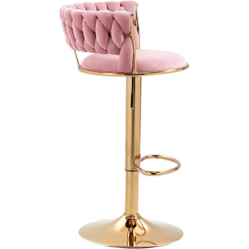 Hoker IMPERIA stołek Krzesło Barowe 100 cm Glamour Złote nóżki Welur Różowe