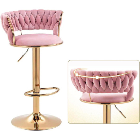 Hoker IMPERIA stołek Krzesło Barowe 100 cm Glamour Złote nóżki Welur Różowe