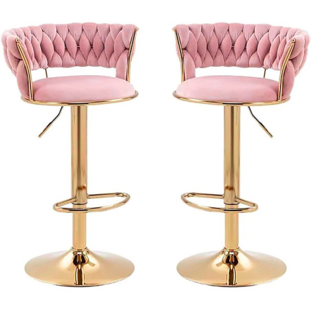 Hoker IMPERIA stołek Krzesło Barowe 100 cm Glamour Złote nóżki Welur Różowe