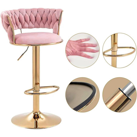 Hoker IMPERIA stołek Krzesło Barowe 100 cm Glamour Złote nóżki Welur Różowe