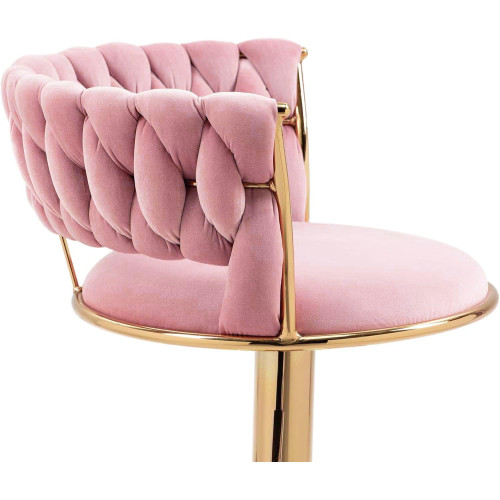 Hoker IMPERIA stołek Krzesło Barowe 100 cm Glamour Złote nóżki Welur Różowe