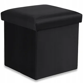 PUFA SKŁADANA SIEDZISKO ZE SCHOWKIEM 30x30x30 cm CZARNY WELUR