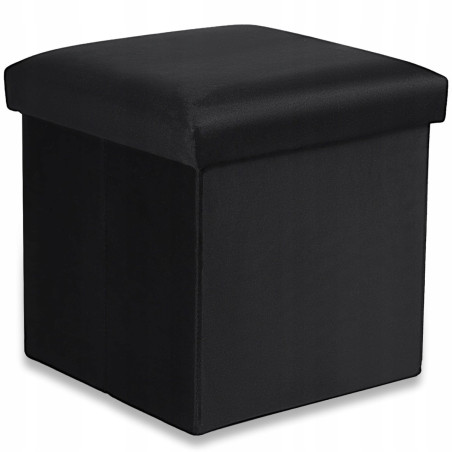 PUFA SKŁADANA SIEDZISKO ZE SCHOWKIEM 30x30x30 cm CZARNY WELUR