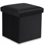 PUFA SKŁADANA SIEDZISKO ZE SCHOWKIEM 30x30x30 cm CZARNY WELUR