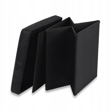 PUFA SKŁADANA SIEDZISKO ZE SCHOWKIEM 30x30x30 cm CZARNY WELUR