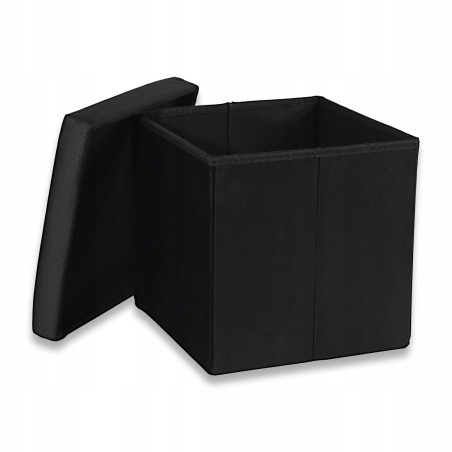 PUFA SKŁADANA SIEDZISKO ZE SCHOWKIEM 30x30x30 cm CZARNY WELUR