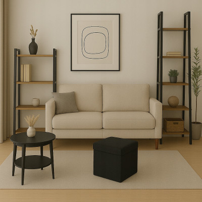 PUFA SKŁADANA SIEDZISKO ZE SCHOWKIEM 30x30x30 cm CZARNY WELUR