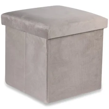 PUFA SKŁADANA SIEDZISKO ZE SCHOWKIEM 30x30x30 cm BEŻOWY WELUR