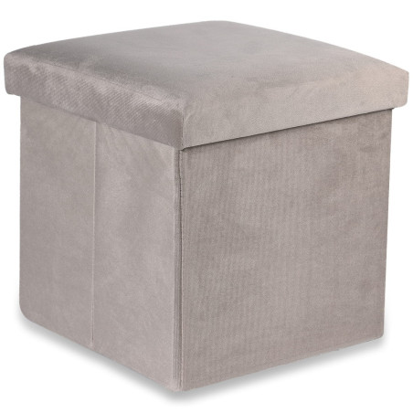 PUFA SKŁADANA SIEDZISKO ZE SCHOWKIEM 30x30x30 cm BEŻOWY WELUR