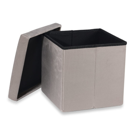 PUFA SKŁADANA SIEDZISKO ZE SCHOWKIEM 30x30x30 cm BEŻOWY WELUR