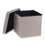 PUFA SKŁADANA SIEDZISKO ZE SCHOWKIEM 30x30x30 cm BEŻOWY WELUR