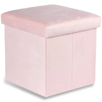 PUFA SKŁADANA SIEDZISKO ZE SCHOWKIEM 30x30x30 cm RÓŻOWY WELUR