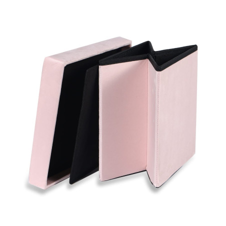 PUFA SKŁADANA SIEDZISKO ZE SCHOWKIEM 30x30x30 cm RÓŻOWY WELUR