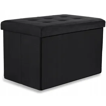 Pufa składana XL z guzikami - 60x38x38cm aksamit czarna