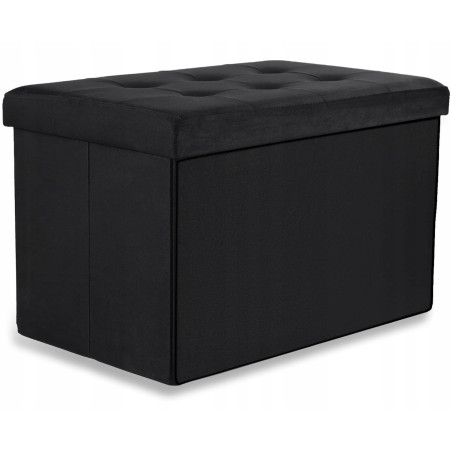 Pufa składana XL z guzikami - 60x38x38cm aksamit czarna