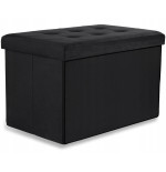 Pufa składana XL z guzikami - 60x38x38cm aksamit czarna
