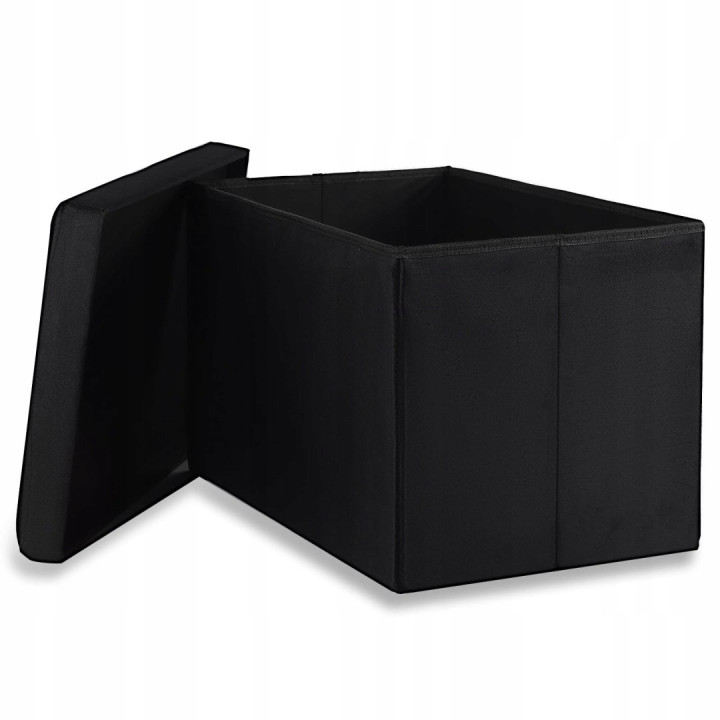 Pufa składana XL z guzikami - 60x38x38cm aksamit czarna