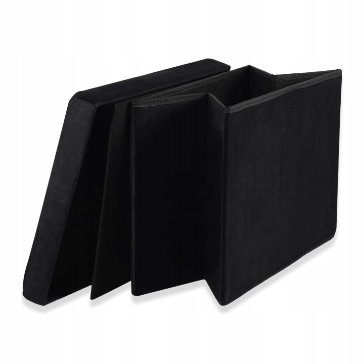 Pufa składana XL z guzikami - 60x38x38cm aksamit czarna