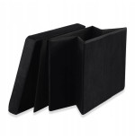 Pufa składana XL z guzikami - 60x38x38cm aksamit czarna