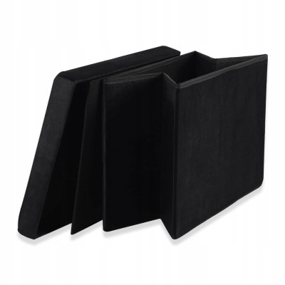 Pufa składana XL z guzikami - 60x38x38cm aksamit czarna
