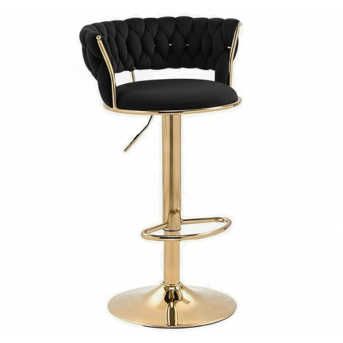 Hoker IMPERIA stołek Krzesło Barowe 100 cm Glamour Złote nóżki Welur BLACK