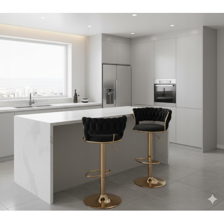 Hoker IMPERIA stołek Krzesło Barowe 100 cm Glamour Złote nóżki Welur BLACK