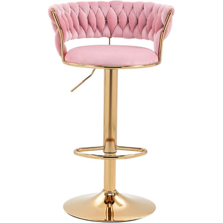Hoker IMPERIA stołek Krzesło Barowe 100 cm Glamour Złote nóżki Welur Różowe