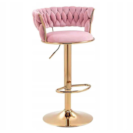 Hoker IMPERIA stołek Krzesło Barowe 100 cm Glamour Złote nóżki Welur Różowe