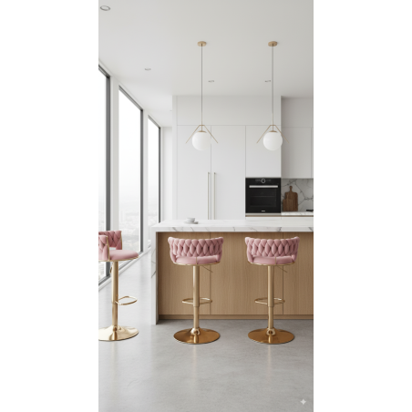 Hoker IMPERIA stołek Krzesło Barowe 100 cm Glamour Złote nóżki Welur Różowe