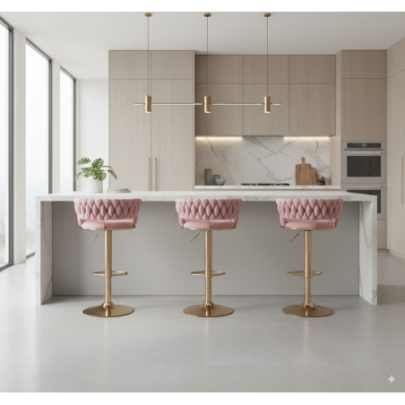 Hoker IMPERIA stołek Krzesło Barowe 100 cm Glamour Złote nóżki Welur Różowe