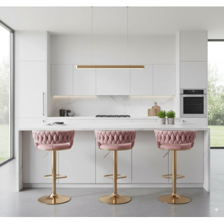 Hoker IMPERIA stołek Krzesło Barowe 100 cm Glamour Złote nóżki Welur Różowe