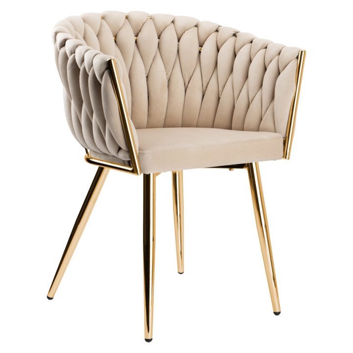 Krzesło Fotel do salonu IMPERIA welur Beżowy Krem GLAMOUR LOFT 1 szt.
