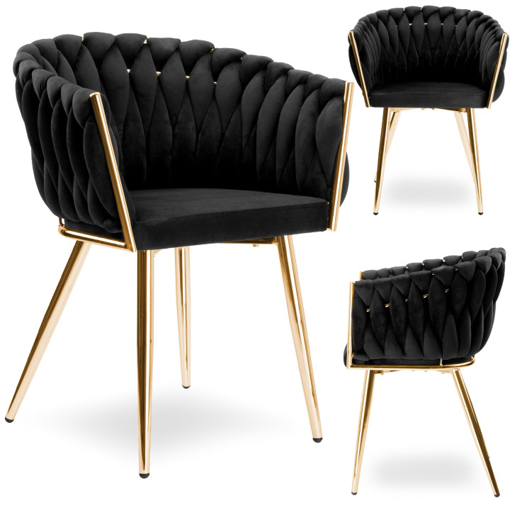 Krzesło Fotel do salony IMPERIA welur czarny GLAMOUR LOFT 1 szt.
