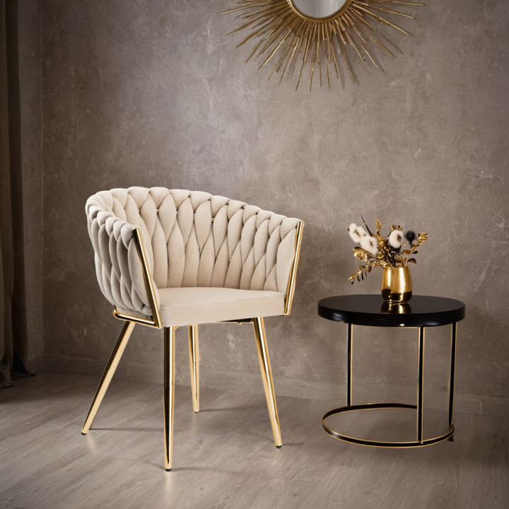 Krzesło Fotel do salonu IMPERIA welur Beżowy Krem GLAMOUR LOFT 1 szt.