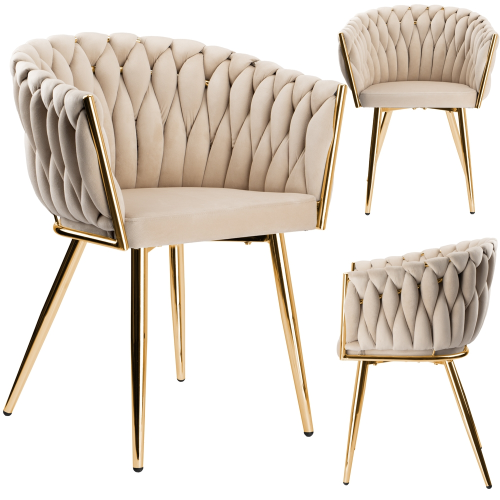 Krzesło Fotel do salonu IMPERIA welur Beżowy Krem GLAMOUR LOFT 1 szt.