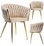 Krzesło Fotel do salonu IMPERIA welur Beżowy Krem GLAMOUR LOFT 1 szt.