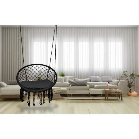 Krzesło Brazylijskie Huśtawka Fotel Hamak Wiszący z Poduchą RIO CZARNE